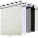 Cordless Roller Shades Blackout Blinds for Windows Room Darkening Rolled Up Shades with Spring System, UV Protection Natural Linen Fabric Window Shades Door Blinds for Home（34" W x 72" H, Linen Cream