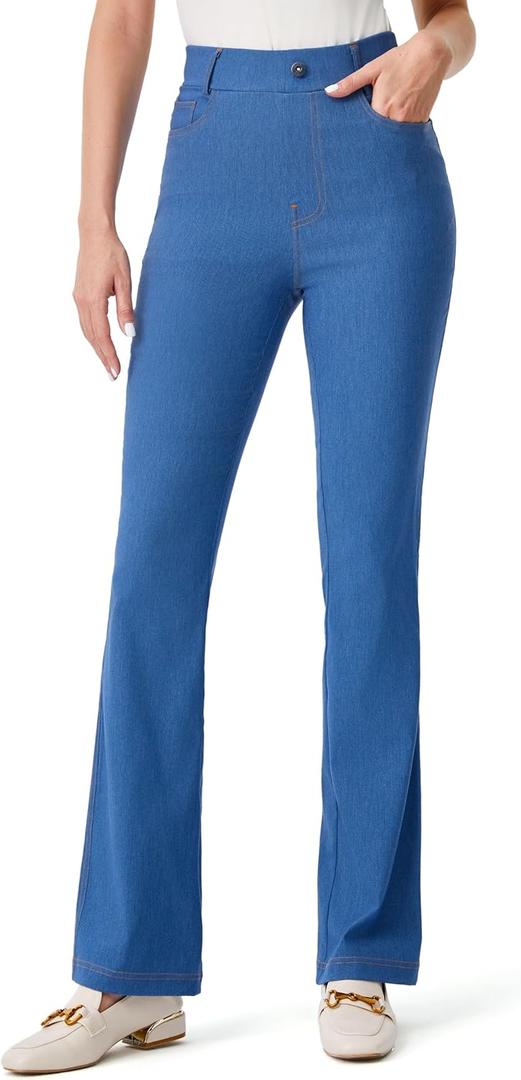 AFITNE Womens High Waisted Stretchy Pull On Flare Jeans Trendy Fashion Cute Bootcut Denim Like Jeggings (Blue, S)