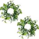 2PCS Artificial Shamrock Christmas Candle Rings Wreaths 4 Inch Center for Pillars Green St Patricks Day Table Decorations Clover Candle Ring Holder Mini Wreath for Wedding Home Party Supplies