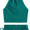 Kanu Surf Girls Daisy UPF 50 Beach Sport Halter Tankini 2-Piece Swimsuit (4T, Popcorn Solid Green)