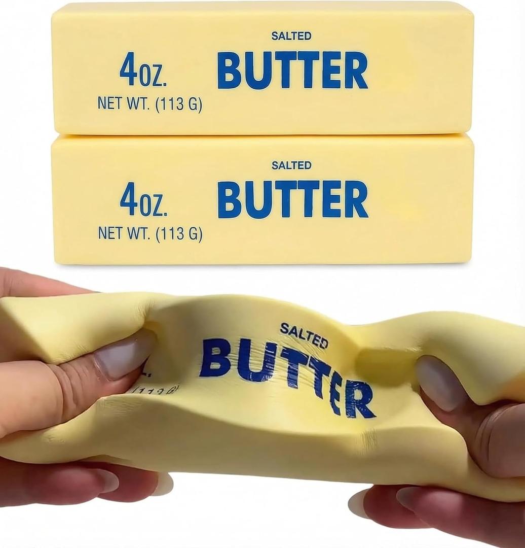 Butter Squishy Toy, Slow Rising Stress Relief Fidget, Soft PU Butter Stick Squeeze Toy, Realistic Food Squishy for Desk, Sensory Play, Relaxing Breaks, Party Favor, Gift Idea (2 PC)