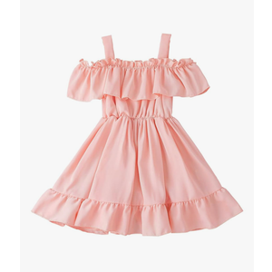 AGQT Toddler Girls Floral Print Dress Chiffon Off Shouler Casual Dress Ruffle Hem Tunic Dress Size 1-8T