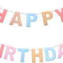 Felt Happy Birthday Garland Rainbow Banner Reusable Happy Birthday Sign Party Supply for Party Decor(Macaron Color)