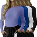 4 Pack Women's Underscrub Shirts Long Sleeve Ribbed Crewneck Tops Slim Fit Soft Cotton Undershirts for Nurse (Medium, Purple Blue, Royal Blue, White, Black)