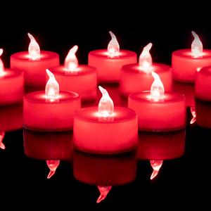 LANKER Flameless Candles with 6H Timer, Flickering Red LED Tea Lights, Romantic Long Lasting Battery Operated Fake Candles for Party, Halloween and Christmas, Set of 24 (Red)