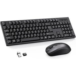 Wireless Keyboard and Mouse Combo-Full Size QWERTY Layout 2.4G Stereo Keycap Ergonomically Designed for Laptop,PC,Notebook,Windows,Computer,with USB-A&Typ-C 2-in-1 Receiver