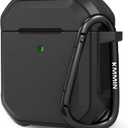 Airpods Case Cover, Ztacking Airpods 2 & 1 Protective Hard Case Rugged Full-Body Shockproof with Keychain Front LED Visible Designed for Airpod Case 2nd Generation - Black