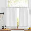 jinchan Linen Textured Tier Curtains Rod Pocket Flax Linen Look Tier Curtains for Kitchen Living Room Farmhouse Window Treatments Room Darkening 2 Panels 24 Inch White