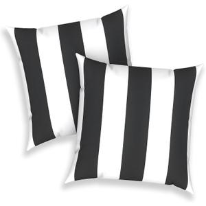 Outdoor Throw Pillows 16x16 Inch, Water Repellent Patio Pillows with Inners Set of 2 for Patio Furniture Home Garden, Cabana Black