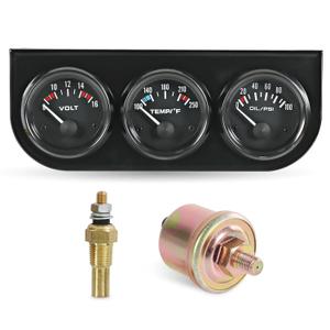 JDMSPEED 2" 52mm Triple Gauge Set (Oil Pressure Gauge + Water Temperature Gauge + Volt Meter) 3in1 for 12V Cars 3 Gauge Cluster Kit with Black Console