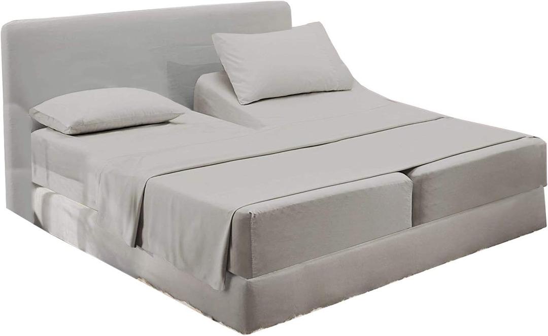 5-Piece Split California King Sheets - 100% Egyptian Cotton 400-TC, 15 Inch Deep Pocket - Light Grey Solid