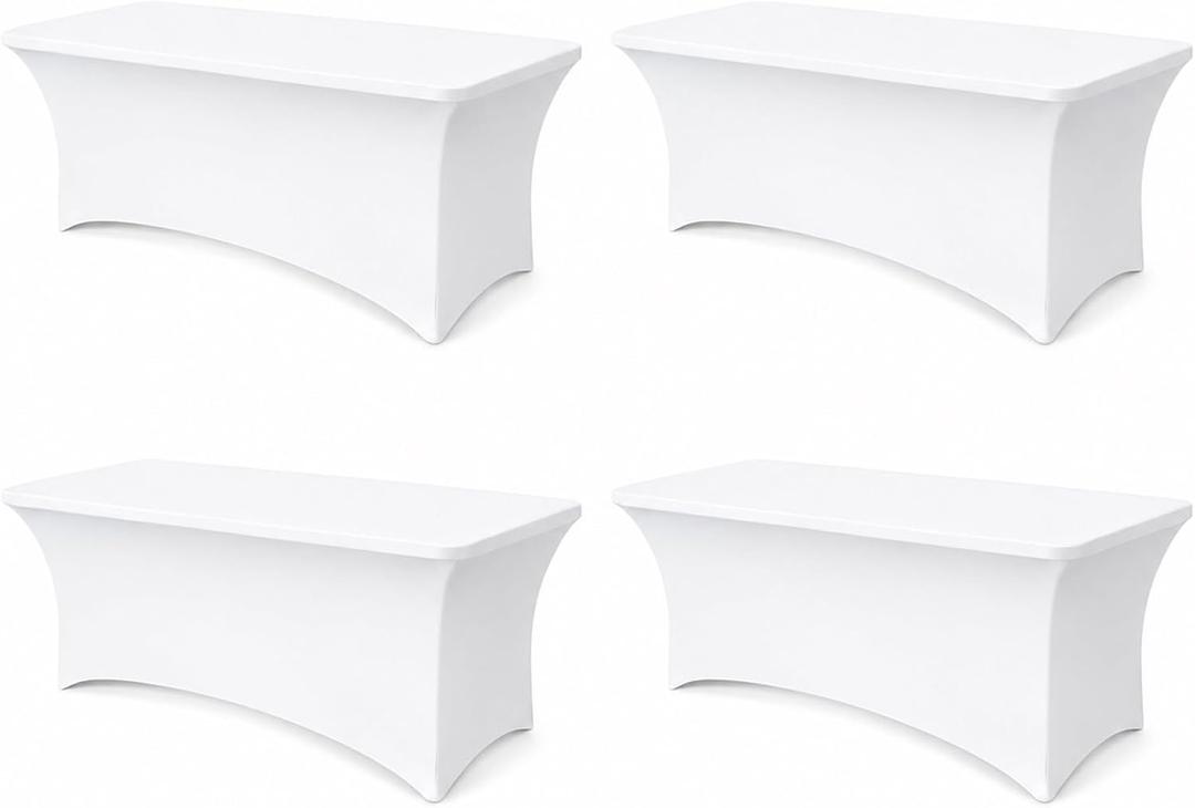 6FT White Table Cloth - 4 Pack Fitted Stretch Rectangle Spandex Tablecloth, Washable Table Cover for Party, Picnic, Wedding, Banquet, Birthday and Festival(30" x 72")