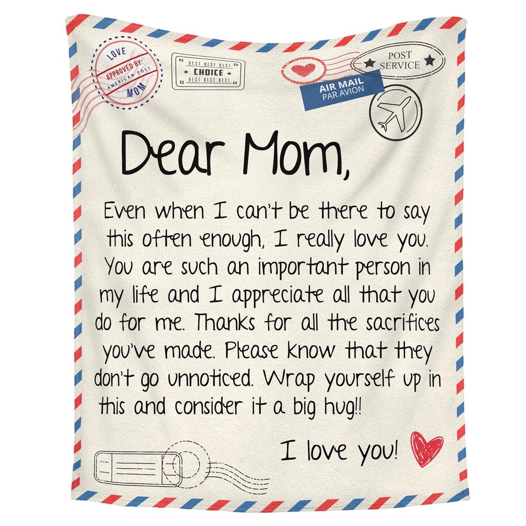 GEEMBI Mom Birthday Gifts from Daughter Son - Super Soft Fleece Throw Blanket for Couch Bed 50x60 in - Mothers Day Birthday Gifts for Mom Mother in Law, Mama Gift, Sentimental Gift for Women (Sand - Dear Mom Letter)