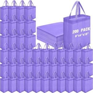 Windyun 200 Pcs Reusable Tote Bag Bulk 8 x 4 x 10 Inch Non Woven Shopping Bag with Handle Reusable Grocery Gift Tote (Light Purple)
