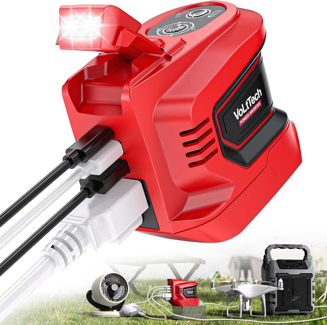 Real 200W Power Inverter Compatible with Milwaukee 18V, VoLtTech Battery Inverter 18V to 110V-120V, Phone Charger USB Charger Adapter Power Adapter with 2 USB Ports, 1 Type-C & 1 AC Outlet(No Battery)