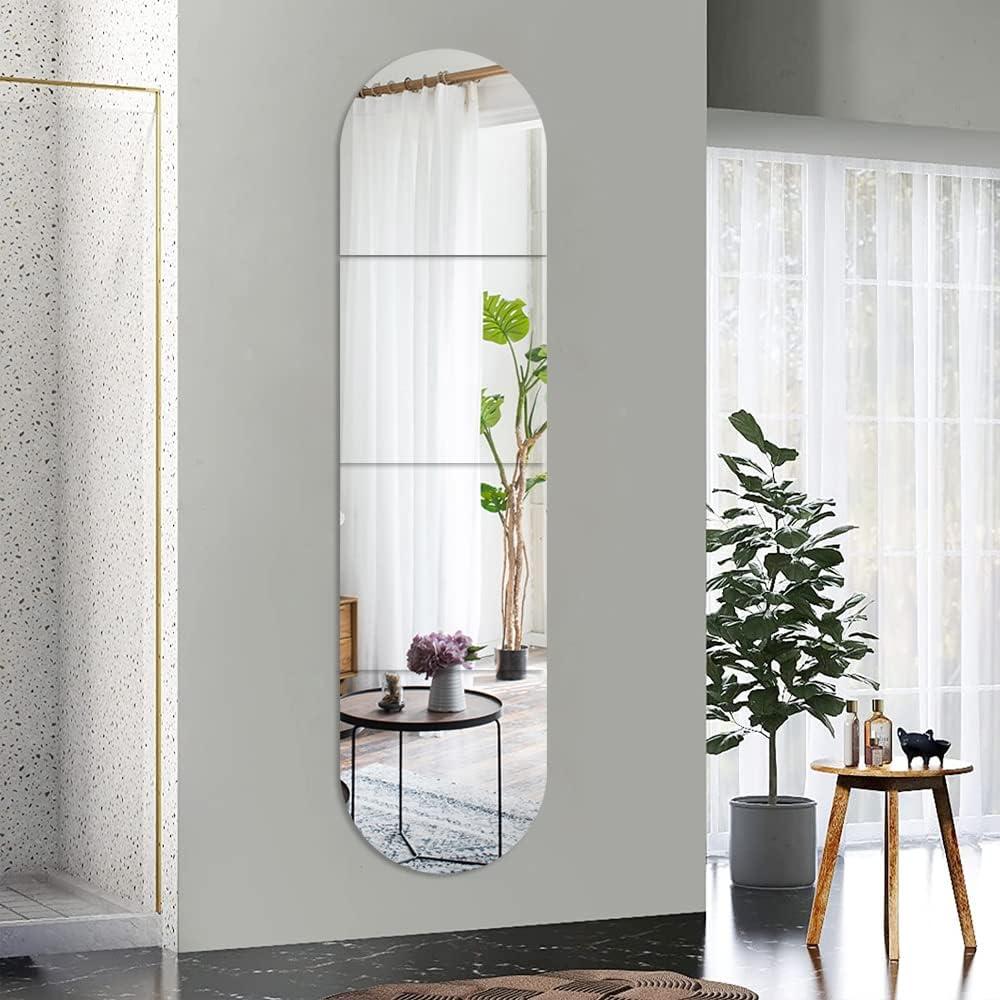Full Body Length Mirrors for Walls, 12x12" 4pcs Acrylic Plexiglass Mirror Wall-Mounted Stick On Frameless Square Makeup Large Long Mirror Home Workout Gym Hallway Mirror Dorm Floor Tile Self Adhesive