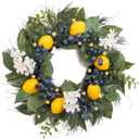 Valery Madelyn Summer Artificial Lemon Wreaths for Front Door with Lights, Spring Summer Door Wreath with Eucalyptus Greenery Leaves Blueberry for Farmhouse Fall Home Kitchen Party Wall Decor-14''