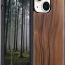 Wood Case for iPhone 15 - Real Natural Wood,- Slim Shockproof Hybrid Wooden Cover for iPhone 15 (Walnut)