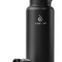IDEUS Insulated Stainless Steel Water Bottle with 2 Leak-Proof Lids, Thermal Water Flask for Hiking Biking, 40oz, Black