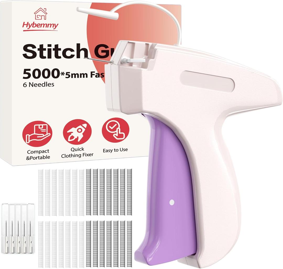 Stitch Gun for Clothes, Portable Handheld Tagging Gun for Clothing, Stitch Quick Clothing Fixer Includes 2500 Black Fasteners & 2500 White Fasteners with 6 Needles, White