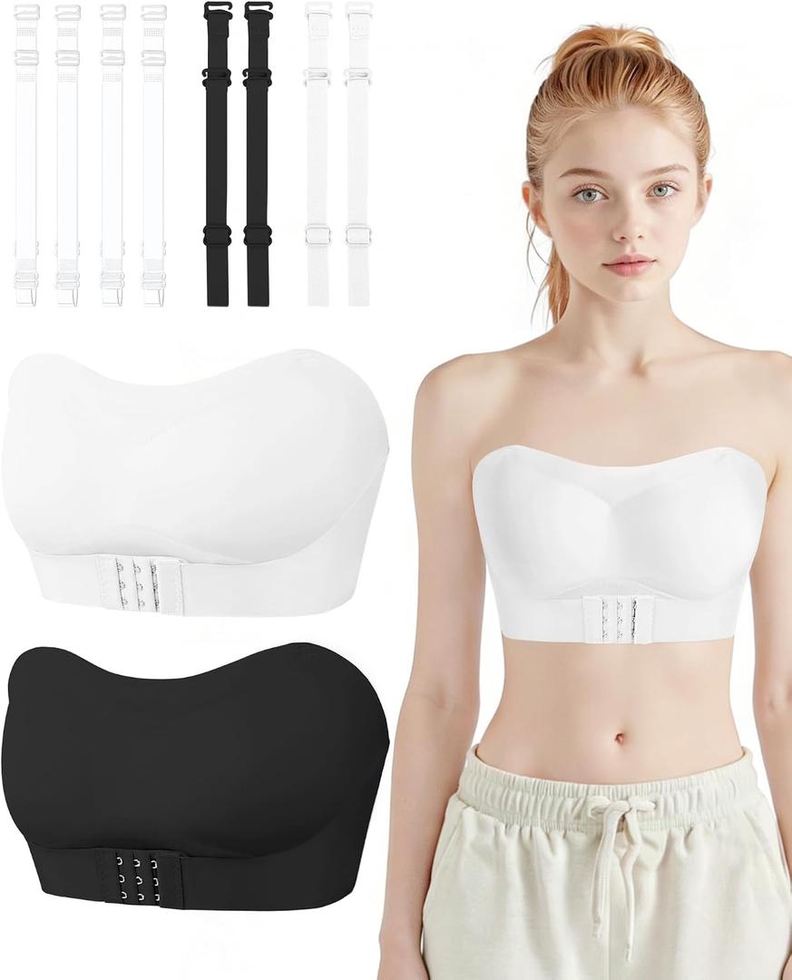 Teen Strapless Bandeau Bra for Girls 14-16Y | Wireless Side Support with Dual-Color Adjustable Straps