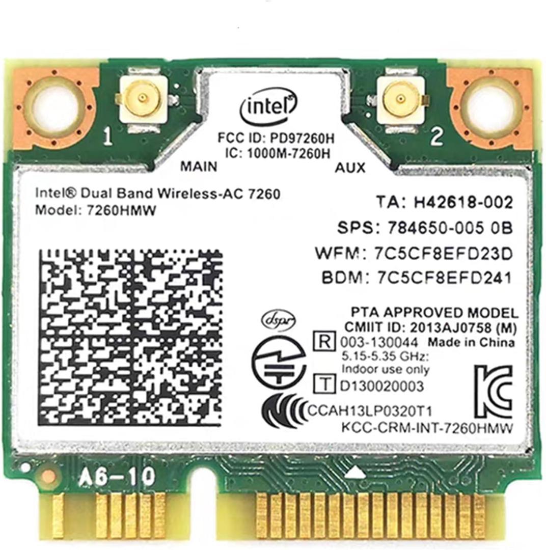 MQUPIN Dual Band Wirless- Intel 7260.HMW Dual Band Wireless Card-AC 7260 Network Adapter+Bluetooth 4.0 USE for Intel AC Half Mini Pcie Card 802.11 b/a/g/n/ac(1 Pack)