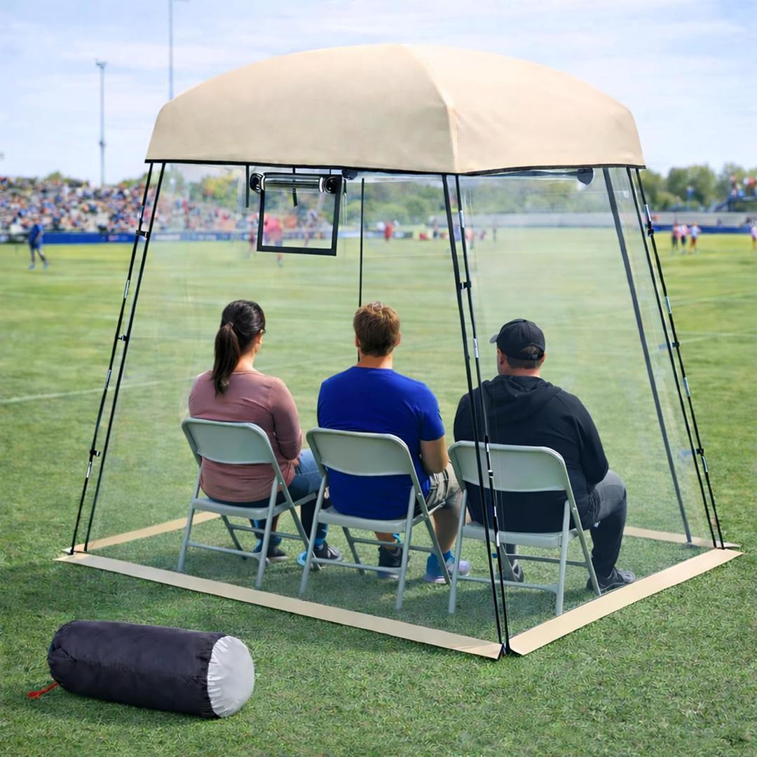 VERSSURE Sports Tent Fits 2-4 Persons,Waterproof Sport Tents Shelter, 6.2FT Height Portable Clear Bubble Tent, Weather Pod for Sports Watching,Camping and Outdoor Activities (Khaki)