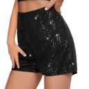 Girls Sequin Shorts Elastic Straight Leg Sparkly Glitter Party High Waist Shorts 5-14 Years (Black)