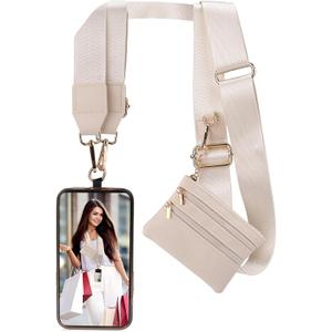 XANGNIER Clip and Go Strap for Phone with Wallet Crossbody, Phone Strap with Zippered Wallet, Adjustable Anti Theft Cellphone Lanyard for Women, Cellphone Chain Accessories,Multicolor 12