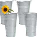 Notakia 12 Inch Large Galvanized Metal Vases Farmhouse French Flower Bucket Vases for Cut Flowers for Home Decor and Wedding Table Centerpiece Decorations (Large Silver Set of 4)