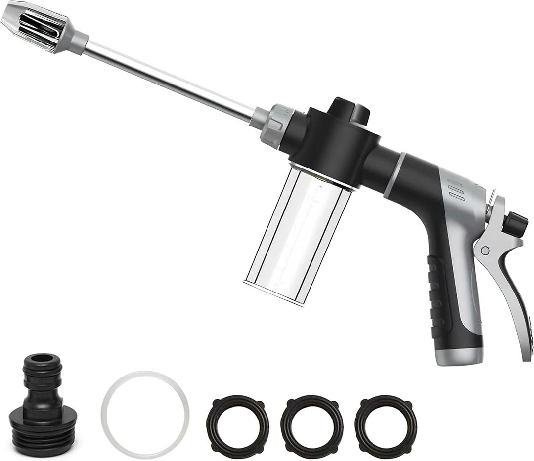 High Pressure Soap Sprayer for Garden Hose, Foam Gun Car Wash Sprayer with 3.5oz/100cc Plastic Soap Dispenser Bottle, Adjustable Nozzle for Gardening, Solar Panel Cleaning, Pet Showering (Grey) (Gray)