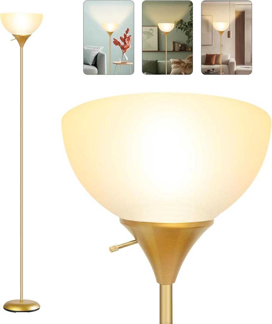 Floor Lamp for Living Room, Standing lamp for Bedroom, Drop-Resistant White Lampshade, Standing Lamp for Bedroom Study Office Hostel Kids Room (Gold)