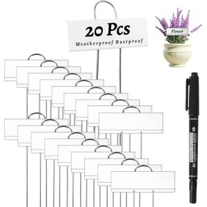 20 PCS Metal Plant Labels for Outdoor Garden Weatherproof, Reusable Metal Plant Markers, for Plants Herb Seedlings Flowers (White)