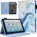 DTangLsm Case for Amazon Fire HD 8 Tablet (8th / 7th / 6th Generation, 2018 2017 2016 Release) 8" Slim PU Leather Folio Stand Protective Cover for Fire 8 Tablet Case with Auto Wake/Sleep, Marble Blue