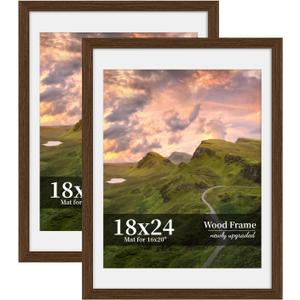 18x24 Picture Frame Set of 2, Wood Frame with Real Glass, Wide Border, 18X24 in