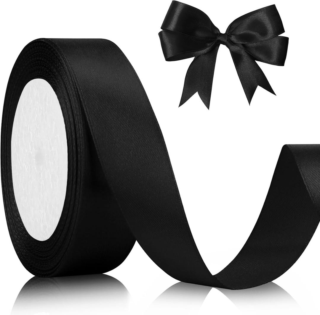 Black Ribbon for Gift Wrapping Halloween Black Satin Ribbon 1 Inch 25 Yards Gift Ribbon Thick Ribbon Fabric Ribbon Gift Wrap Ribbons for Flower Bouquets Christmas Tree Ribbon Floral Tape Party Decor
