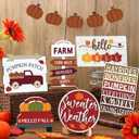 Jetec 12 Pcs Thanksgiving Tiered Tray Decor Pumpkin Maple Leaf Table Centerpieces Decorations Farmhouse Truck Wooden Sign Decor for Autumn Harvest Home Kitchen Supplies