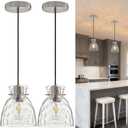 Brushed Nickel Pendant Lights Kitchen Island 2 Pack, 5.9 Mini Hammered Glass Pendant Light Fixtures, Adjustable Modern Hanging Lights Kitchen Pendant Lighting over Island Sink Bathroom Dining Room