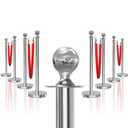 8PCS Silver Stanchions Posts with 4PCS 5 ft Red Velvet Rope, Crowd Control Barriers, Stanchions and Velvet Ropes Red Carpet Poles for Party Supplies