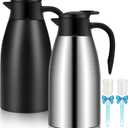 68oz Thermal Coffee Carafe, 2 Pack Airpot Insulated Coffee Urn Stainless Steel Vacuum Thermal Pitchers for Coffee, Hot Water, Tea, Beverage - Keep 12 Hours Hot, 24 Hours Cold (Silver, Matte Black)
