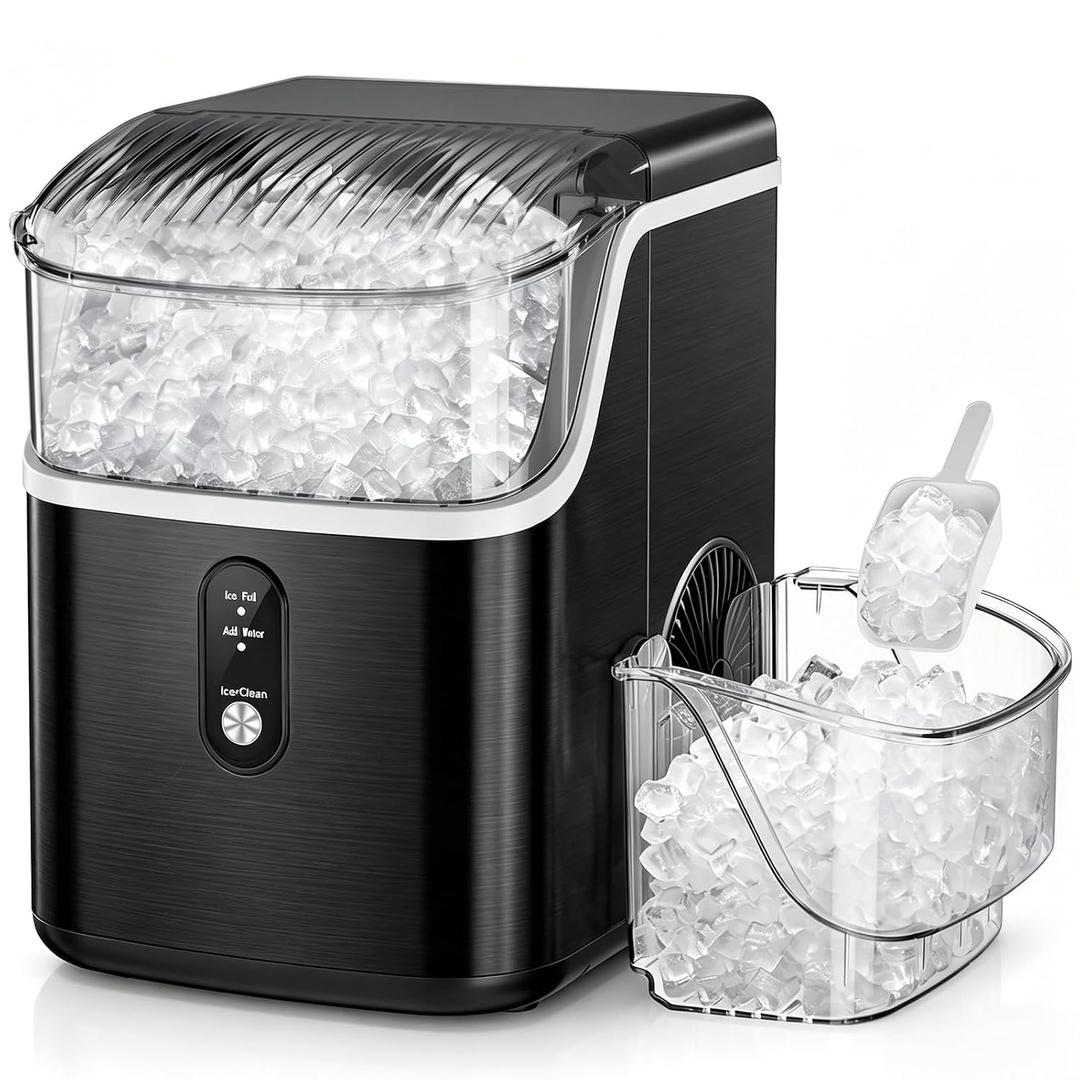 Antarctic Star Nugget Ice Makers Countertop, Pebble Ice Machine with Chewable Pellet Ice, 35Lbs/24H, Self-Cleaning, Sonic Ice, One-Click Operation, for Kitchen,Office Stainless Steel Black