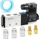 4V210-08 Pneumatic Solenoid Valve AC110V, 2 Position 5 Way, 1/4" NPT, Pilot-Operated Single Coil, Fast Response Electric Air Valve with Junction Box & Quick Connect Fittings