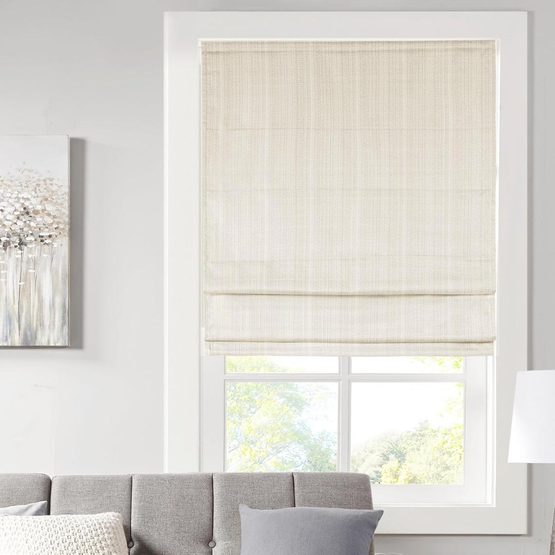 Madison Park Galen Cordless Roman Shade, 39"W x 64"H, Sheen Ivory Room Darkening, Thermal Insulated, Energy Efficient Window Blind with Subtle Sheen Basketweave Fabric for Privacy