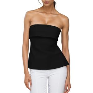 Strapless Tube Tops for Women Backless Going Out Bandeau Top Sexy Trendy Off Shoulder Side Split Summer Bustier Tops (Black), Mediu
