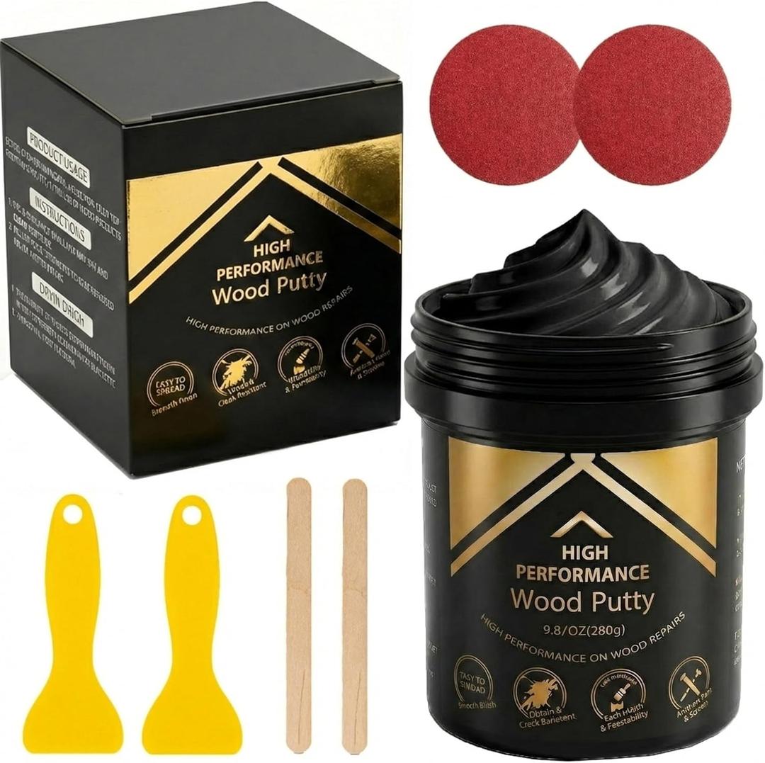 Deuvuo Black Wood Filler Putty, High-Performance Black Wood Filler Paste kit - Quickly Fix Wood Cracks and Blemishes with Wood Hole Filler - Paintable, Stainable, Sandable & Quick Drying - 9.87 Ounce