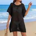 Women Swimsuit Coverup Crochet Bathing Suit Beach Cover Ups Summer Knit Bikini Beachwear Pullover 2025 Swimwear Dress (Black, L)
