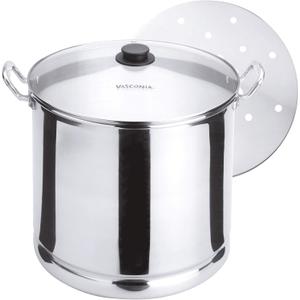 Vasconia 27.5-Quart Steamer Pot (Aluminum) with Tray & Glass Lid, For Most Stoves - (Hand-Wash only) Large Stock Pot for Tamales, Steaming, Boiling & Frying - Makes Seafood, Pasta, Vegetables & More (27.5 QT)