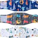 Pet Soft Dog Belly Band - 3 Packs Reusable Dog Diapers Male Doggy Diapers Wraps - Washable Dogs Belly Bands for Male Dogs (Dino, XL)