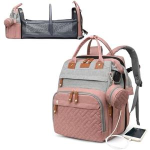 Astro alan Baby Diaper Bags with Changing Station, Waterproof Diaper Bag Backpack for Moms Dads with USB Charging Port, Baby Shower Gifts, Large Capacity diaper backpack, Grey Pink