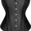 LEACOOLKEY Women Black Bustier Corset Top Boned Overbust Laceup Waist Cincher Corset Lingerie Shapewear Halloween Costume Small